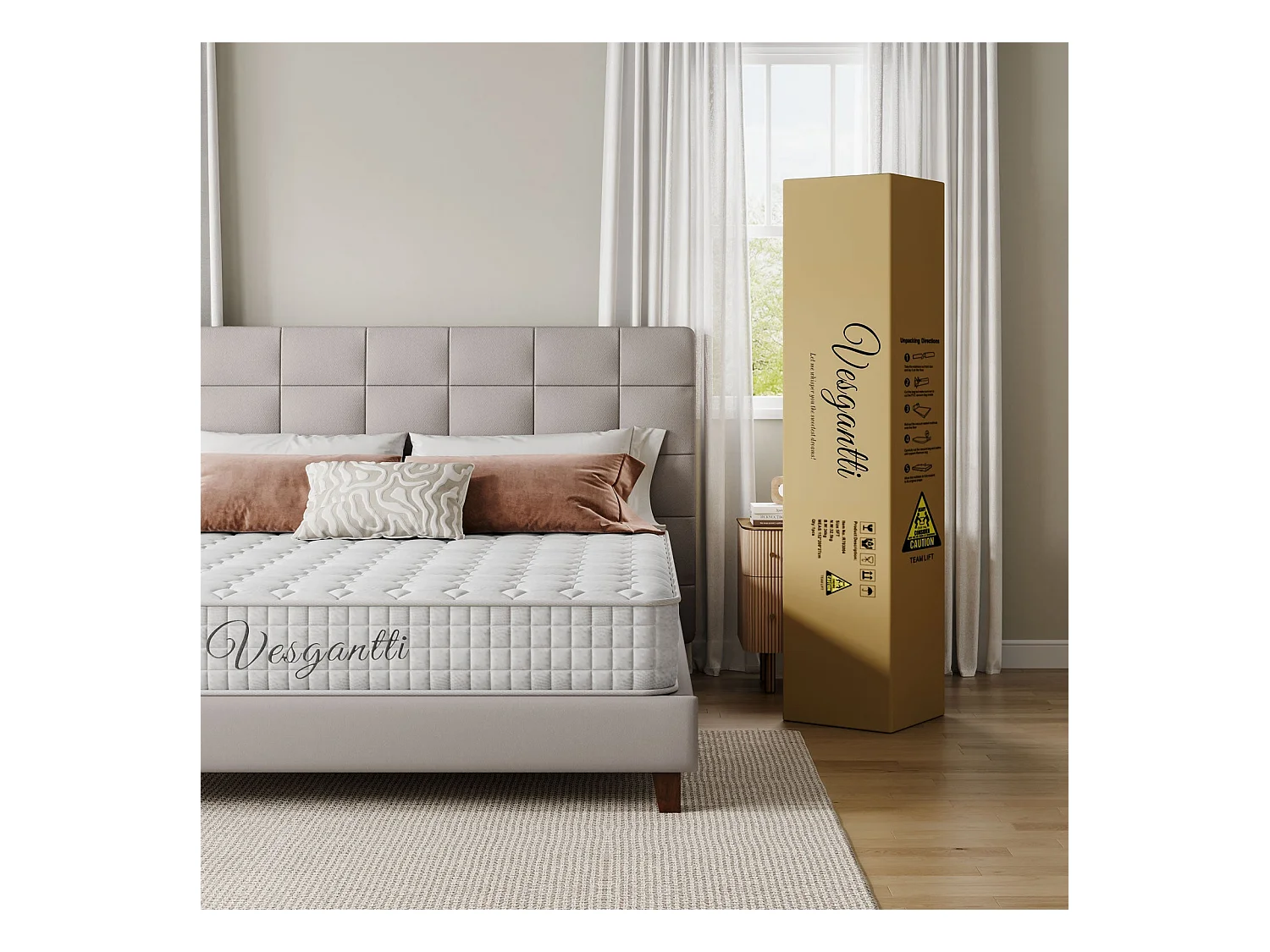 Vesgantti Matelas 160x190cm, 24cm Épais, Hybrid Ressorts Ensachés & Mousse Mémoire, 7 Zones Confort, Multicouches, Certifié Oeko-Tex