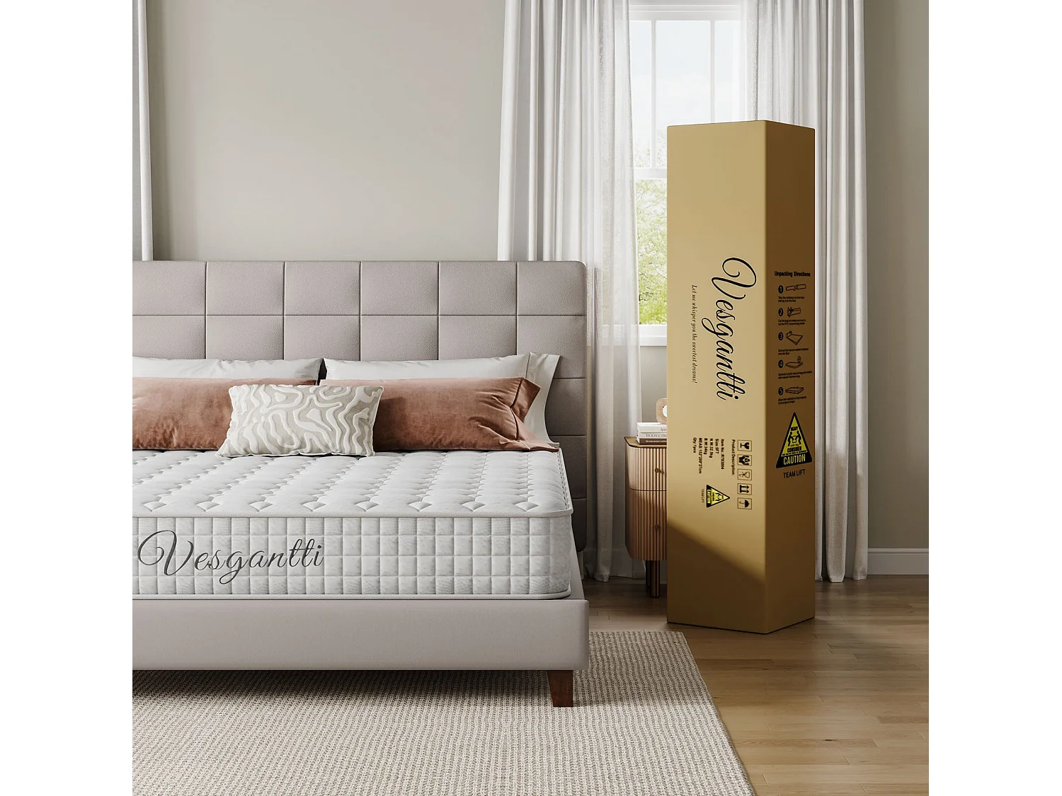 Vesgantti Matelas 120x190cm, 20cm Épais, Hybrid Ressorts Ensachés & Mousse Mémoire, 7 Zones, Multicouches Confort, Certifié Oeko-Tex