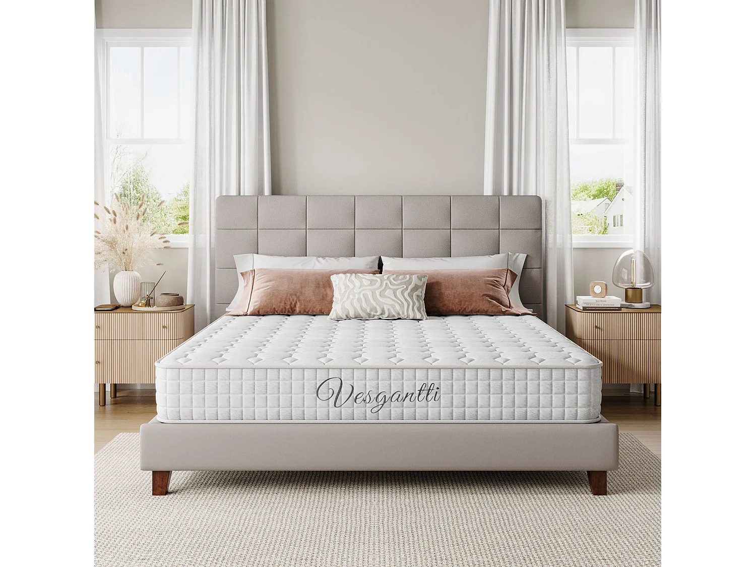 Vesgantti Matelas 120x200cm, 24cm Épais, Hybrid Ressorts Ensachés & Mousse Mémoire, 7 Zones Confort, Multicouches, Certifié Oeko-Tex
