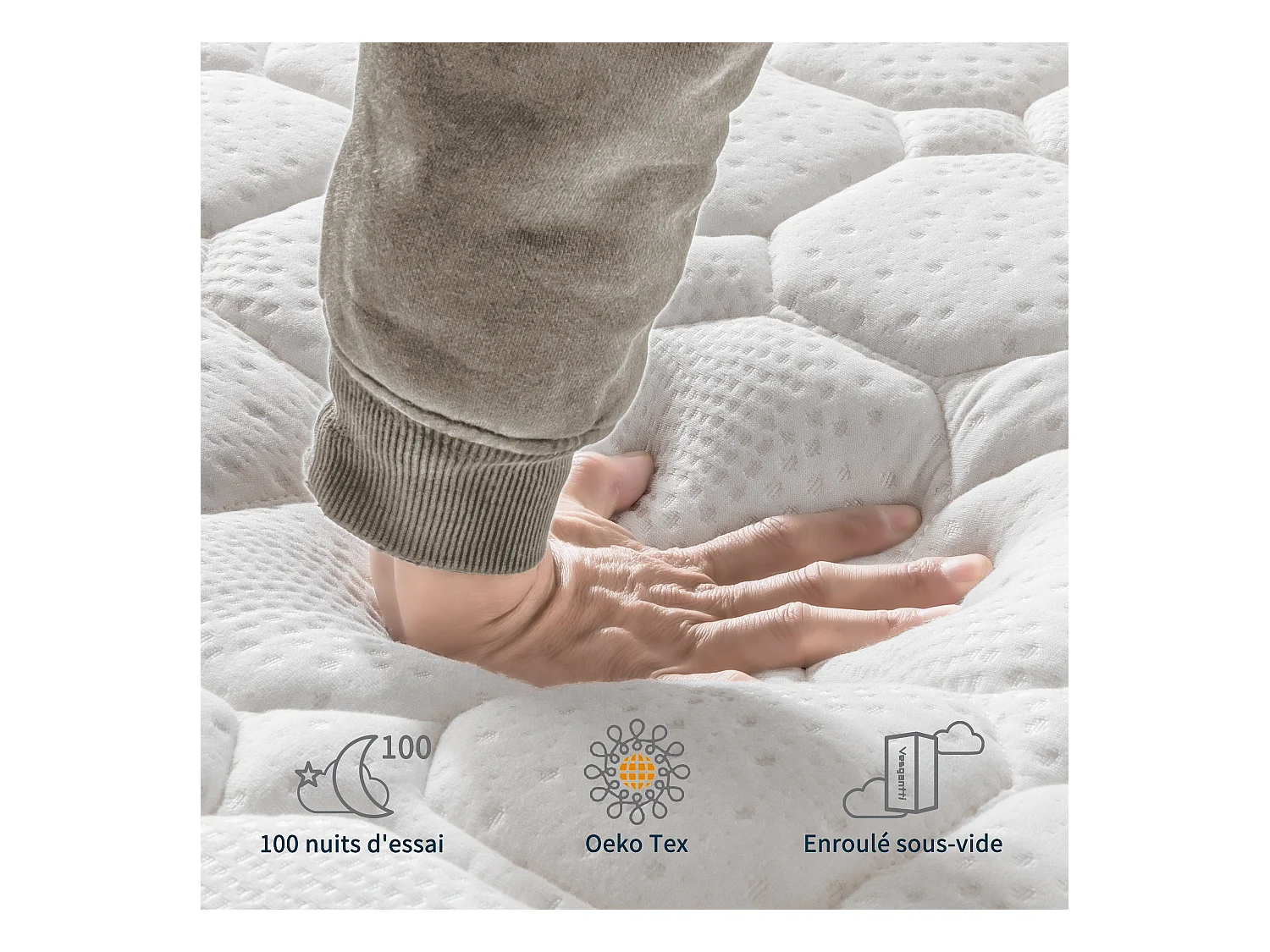 Vesgantti Matelas 120x200cm, 20cm Épais, Hybrid Ressorts Ensachés & Mousse Mémoire, 7 Zones, Multicouches Confort, Certifié Oeko-Tex