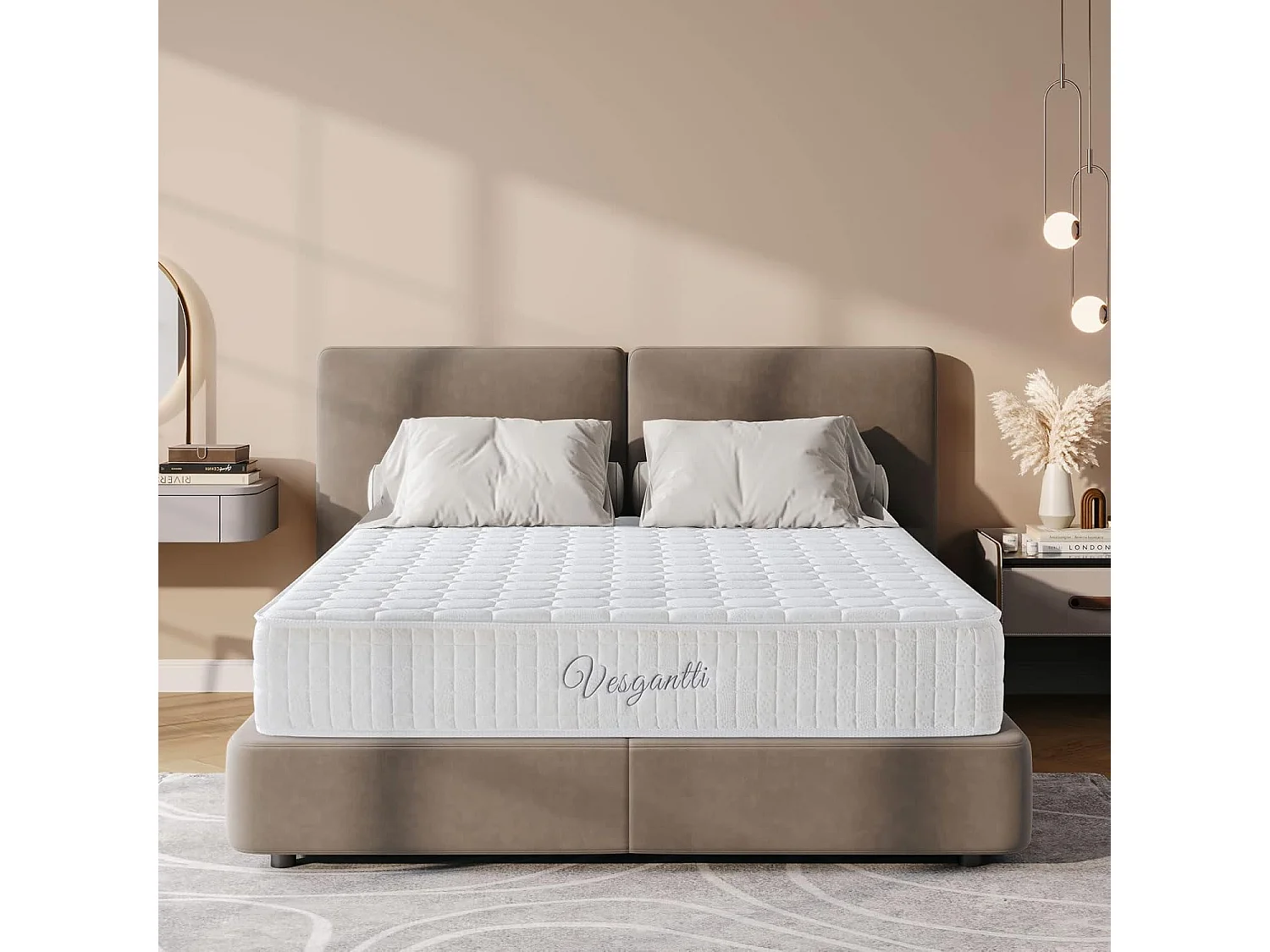 Vesgantti Matelas 120x190cm, 24cm Épais, Hybrid Ressorts Ensachés & Mousse Mémoire, 7 Zones Confort, Multicouches, Certifié Oeko-Tex