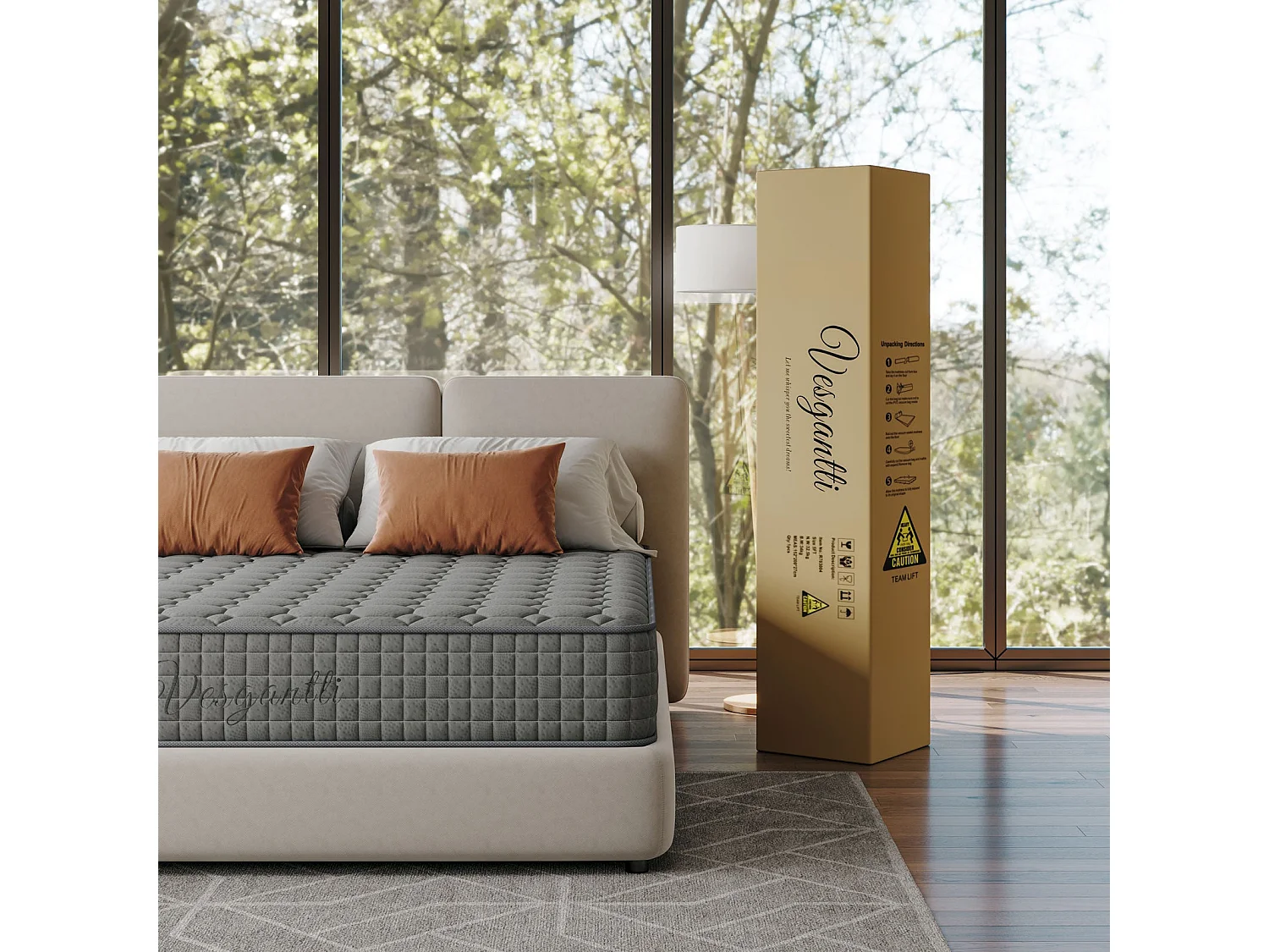 Vesgantti Matelas Gris 160x200cm, 25cm Épais, Hybrid Ressorts Ensachés & Mousse Mémoire, 7 Zones Confort, Multicouches, Certifié Oeko-Tex