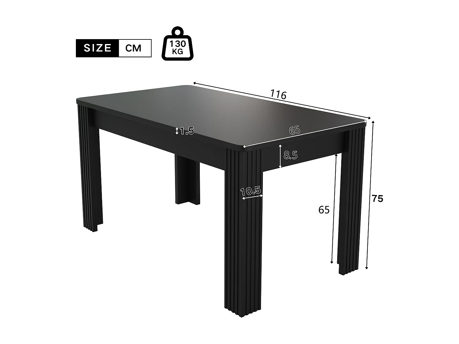 Table à manger moderne - 116 x 65 x 75 cm - table à 4 pieds - simple et moderne - aggloméré - noir