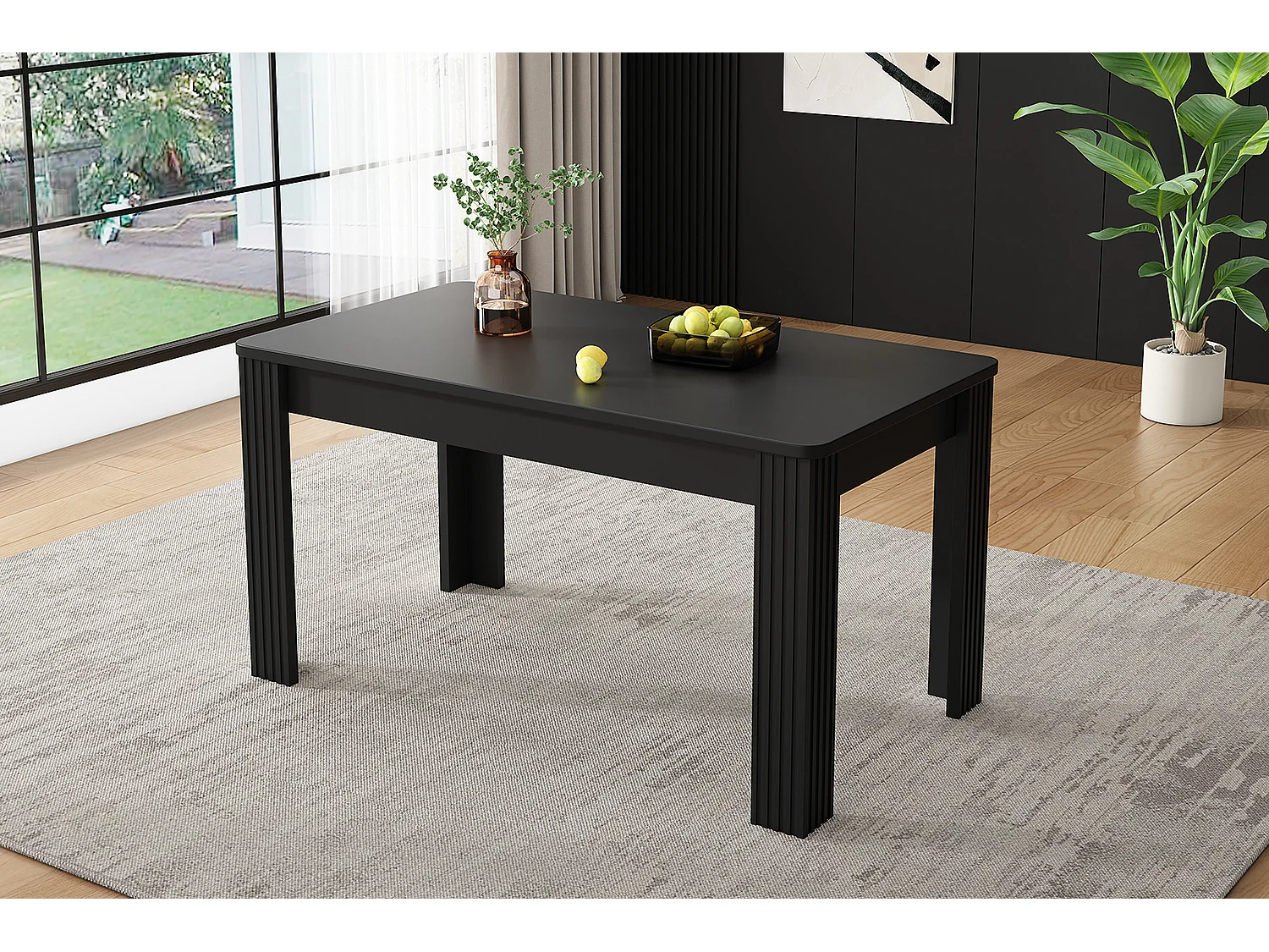 Table à manger moderne - 116 x 65 x 75 cm - table à 4 pieds - simple et moderne - aggloméré - noir
