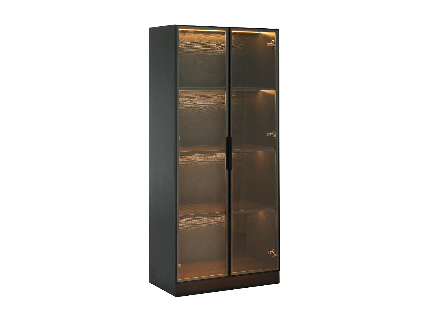 Witryna szklana - 70 x 40 x 160 cm - z diodami LED + drzwi ze szkła hartowanego - MDF - czarna