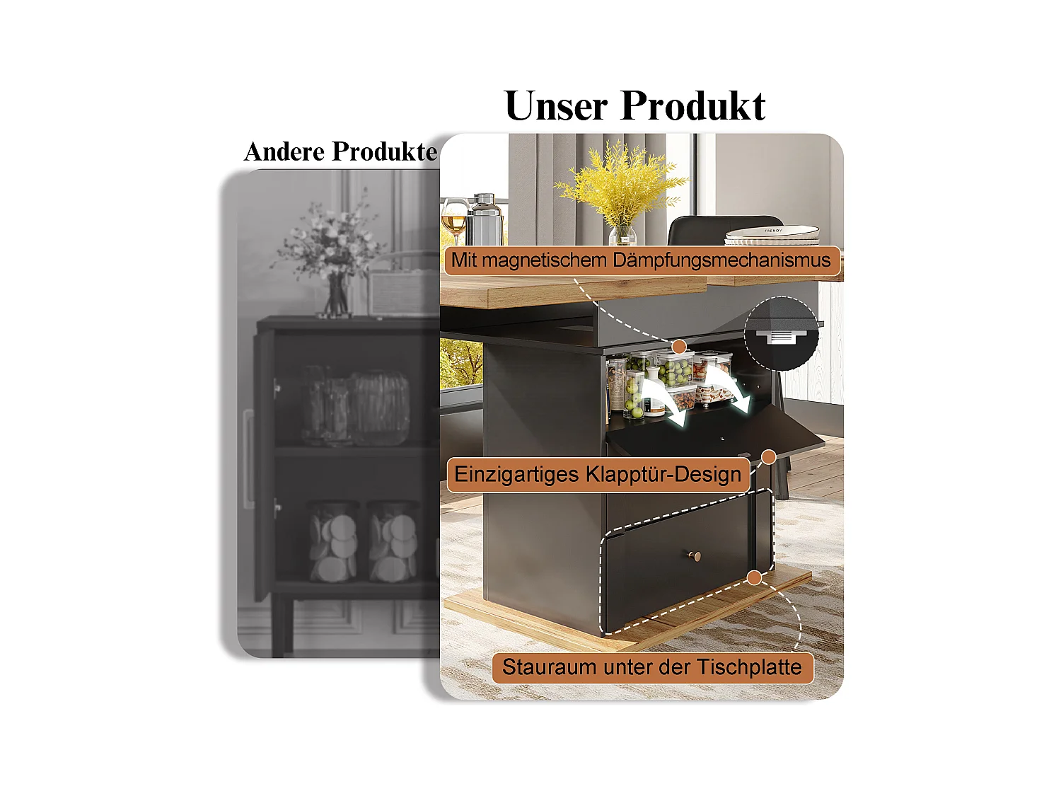 Table à manger pliable 4 - 6 places - 110-140 x 80 x 75 cm - extensible - avec 1 porte + 2 tiroir - MDF - noir