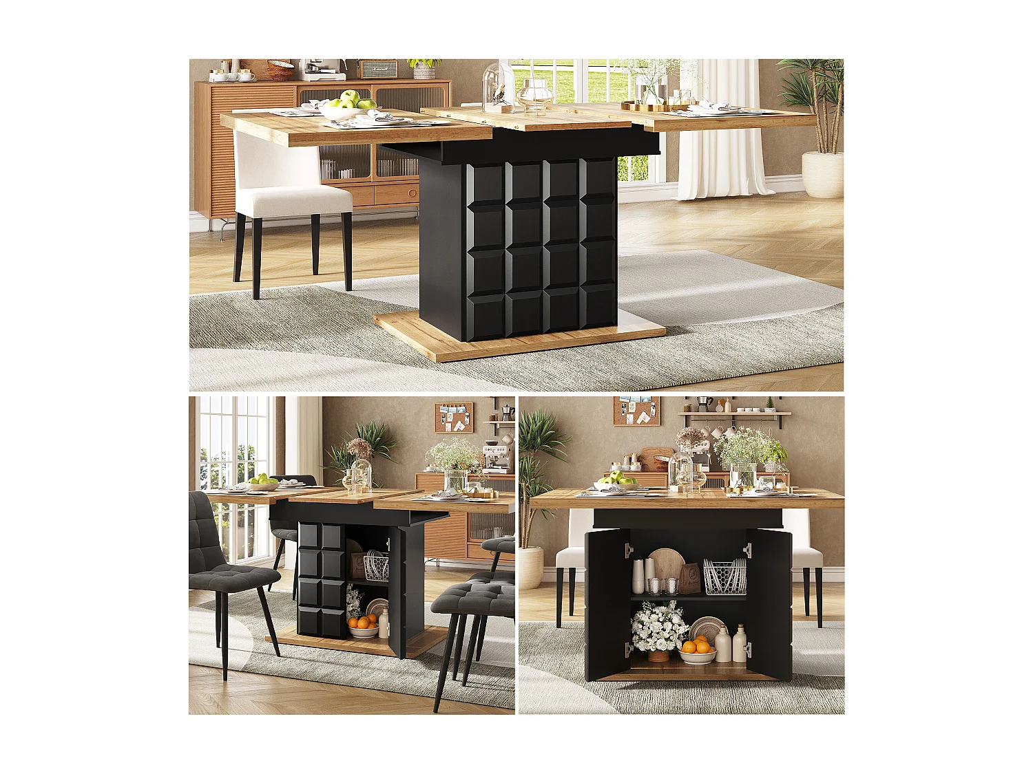 Table à manger pliable 4 - 6 places - 110-140 x 80 x 75 cm - extensible - avec 1 porte  - MDF - noir