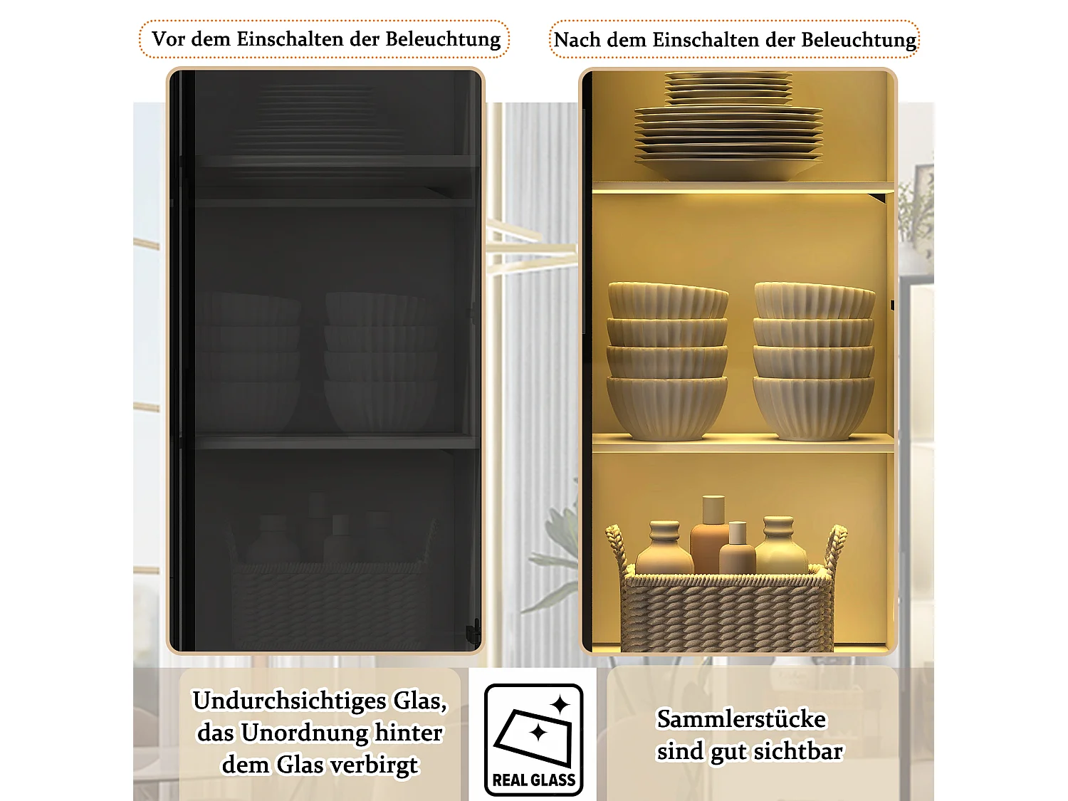 Vitrine Buffet - 80 x 40 x 160 cm - com Porta de Vidro Temperado + LEDs + 3 Gavetas - Aglomerado - Branco