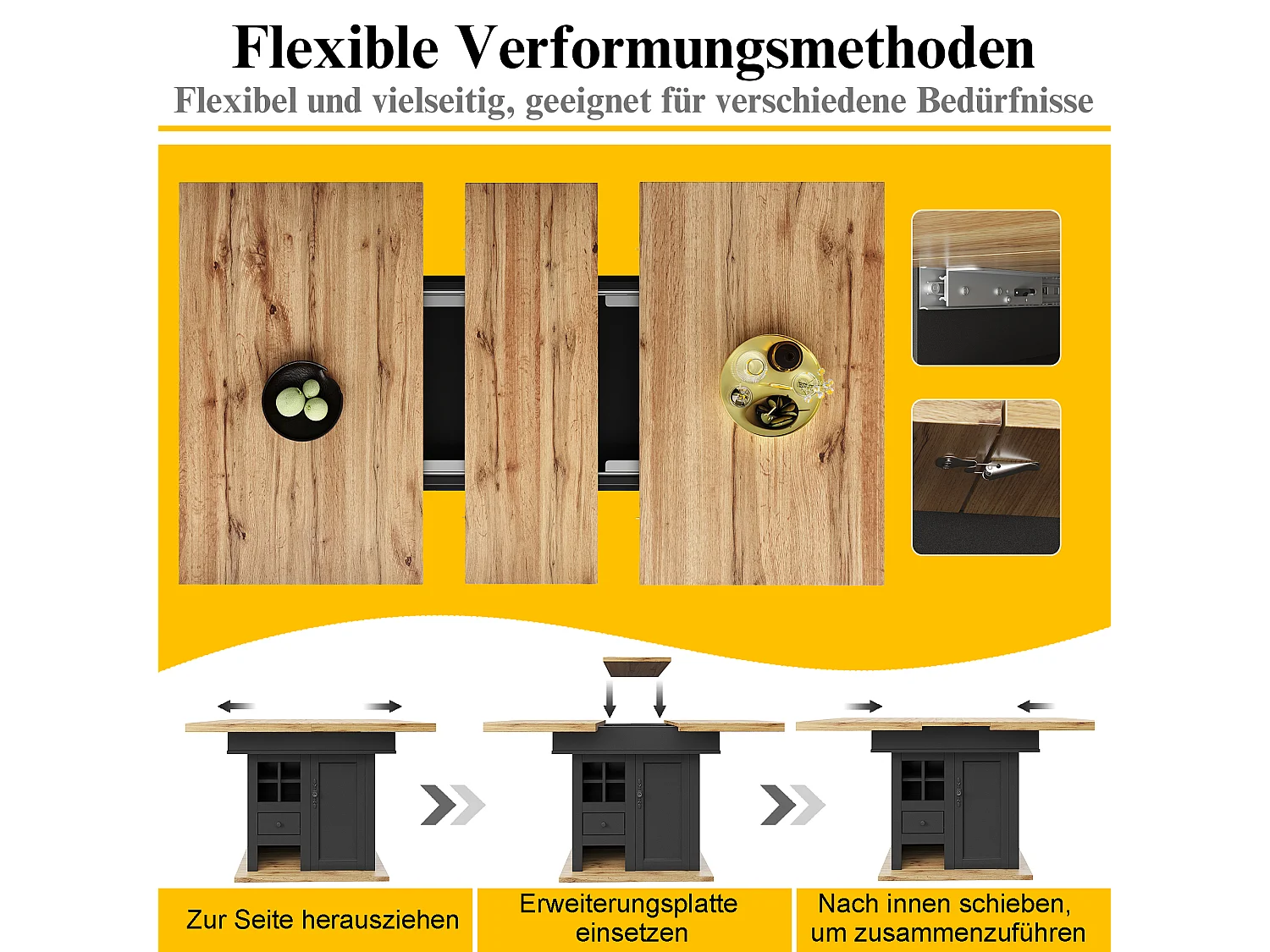 Table à manger pliable 4 - 6 places - 110-140 x 80 x 75 cm - extensible - avec porte + tiroir - MDF - noir