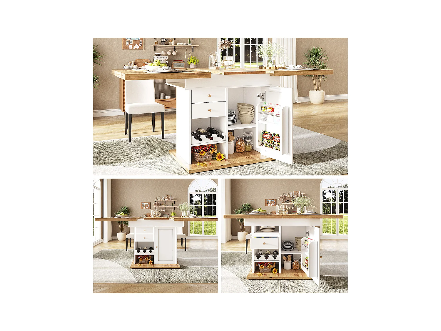 Table à manger pliable 4 - 6 places - 110-140 x 80 x 75 cm - extensible - avec 1 porte + 2 tiroirs - MDF - noir