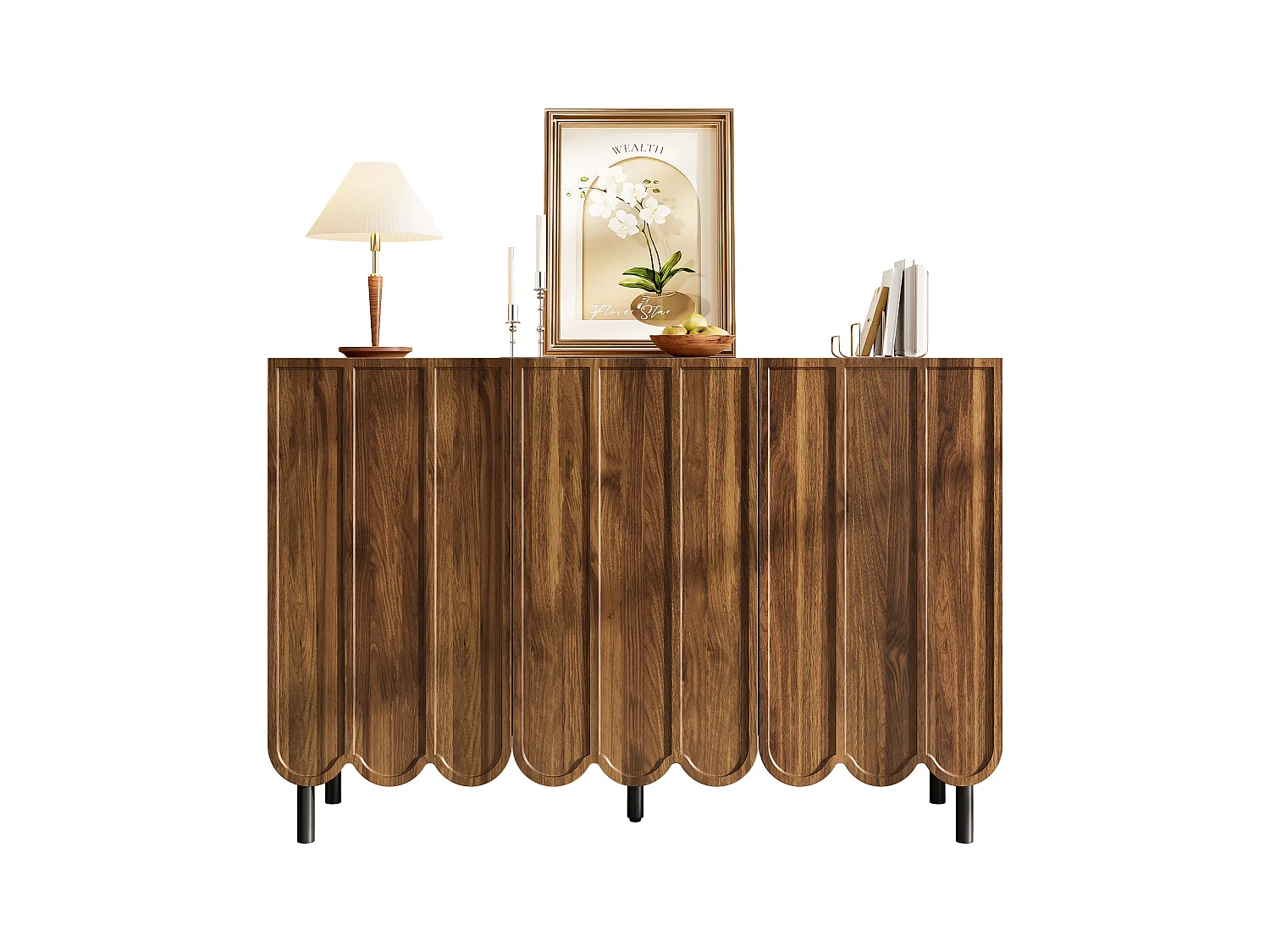 Nowoczesna komoda z falistymi drzwiami - 120 x 35 x 80 cm - z regulowanymi półkami - MDF - ciemny naturalny