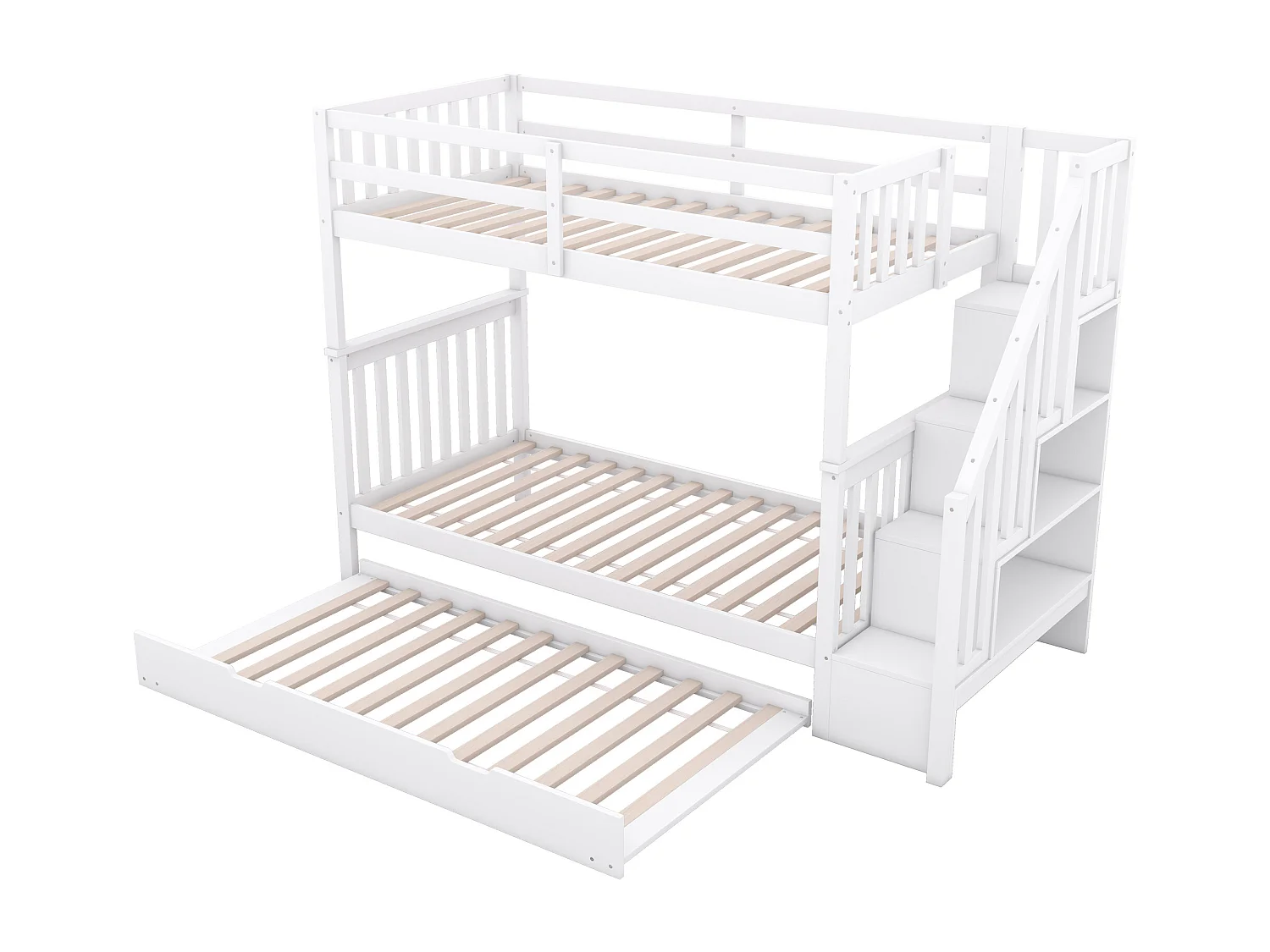 Wit stapelbed 90 x 200 cm met trapframe en uitschuifbed (zonder matras)