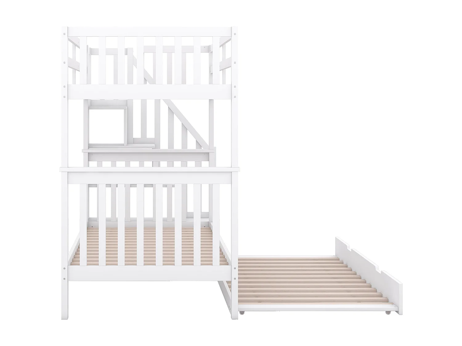 Wit stapelbed 90 x 200 cm met trapframe en uitschuifbed (zonder matras)