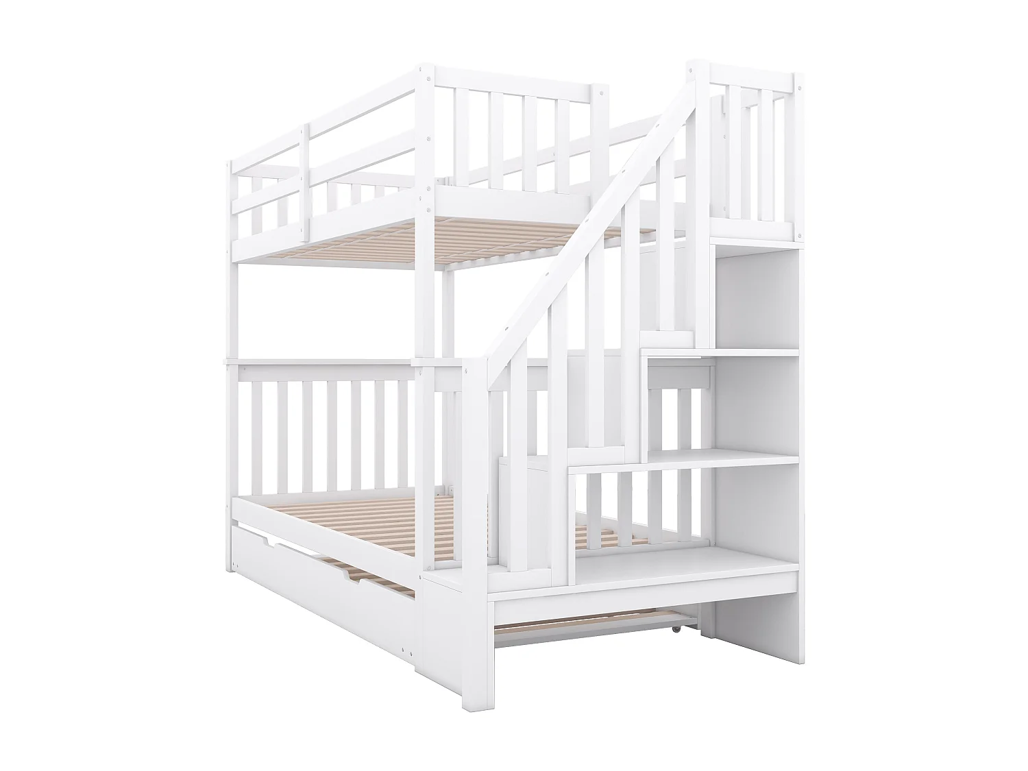 Wit stapelbed 90 x 200 cm met trapframe en uitschuifbed (zonder matras)