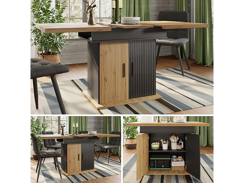 Mesa de jantar dobrável 4 - 6 lugares - 110-140 x 80 x 75 cm - extensível - com 2 portas - MDF - preta