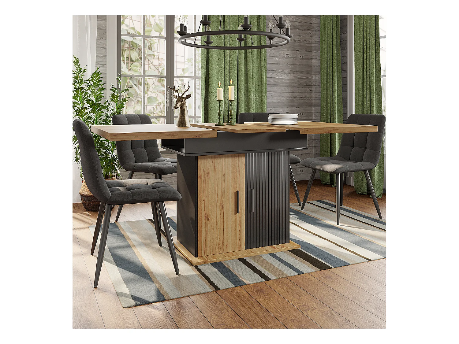 Opklapbare eettafel 4 - 6 plaatsen - 110-140 x 80 x 75 cm - uitschuifbaar - met 2 deuren - MDF - zwart