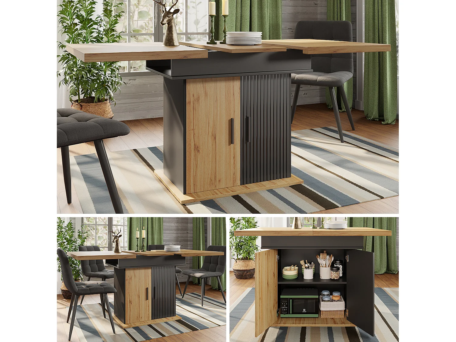 Klappbarer Esstisch 4 - 6 Plätze - 110-140 x 80 x 75 cm - ausziehbar - mit 2 Türen - MDF - schwarz