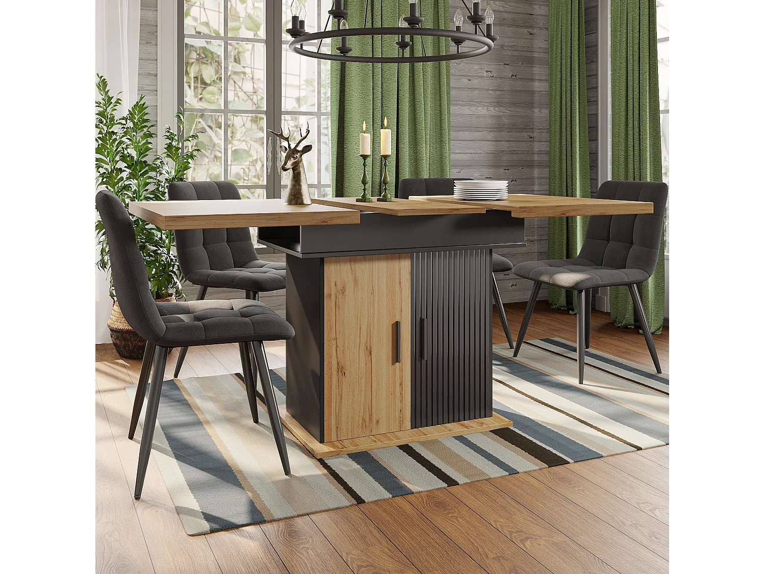 Klappbarer Esstisch 4 - 6 Plätze - 110-140 x 80 x 75 cm - ausziehbar - mit 2 Türen - MDF - schwarz