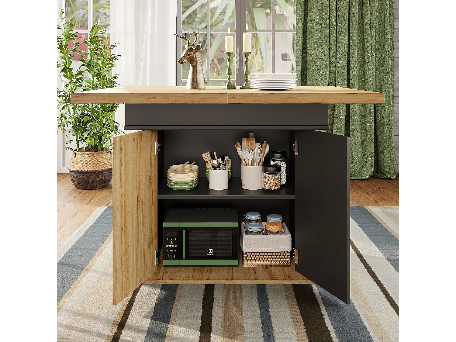 Klappbarer Esstisch 4 - 6 Plätze - 110-140 x 80 x 75 cm - ausziehbar - mit 2 Türen - MDF - schwarz