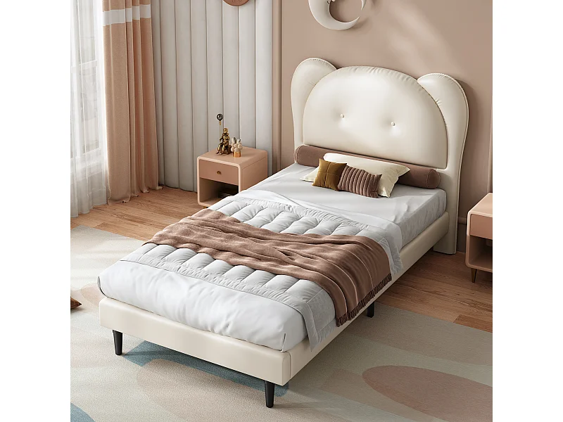 Kinder-Polsterbett - 90 x 200 cm - mit Tierkopfteil - PU - beige