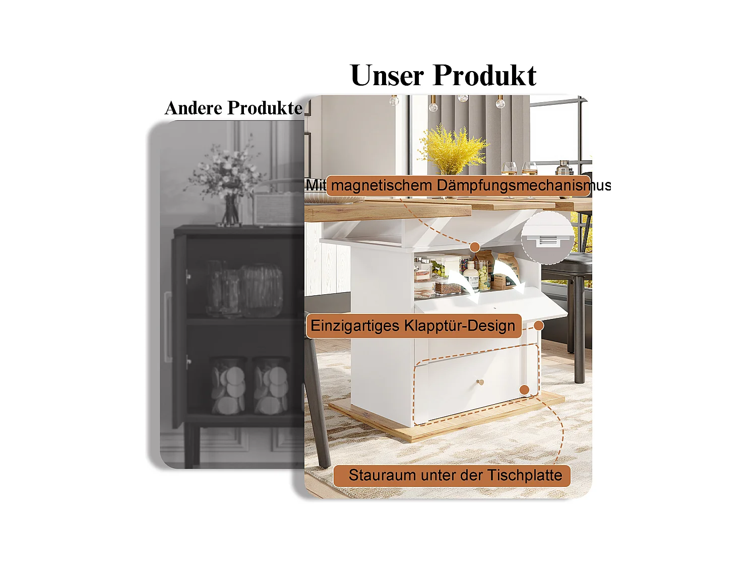 Mesa de jantar dobrável para 4 - 6 pessoas - 110-140 x 80 x 75 cm - extensível - com 1 porta + 2 gavetas - MDF - branco