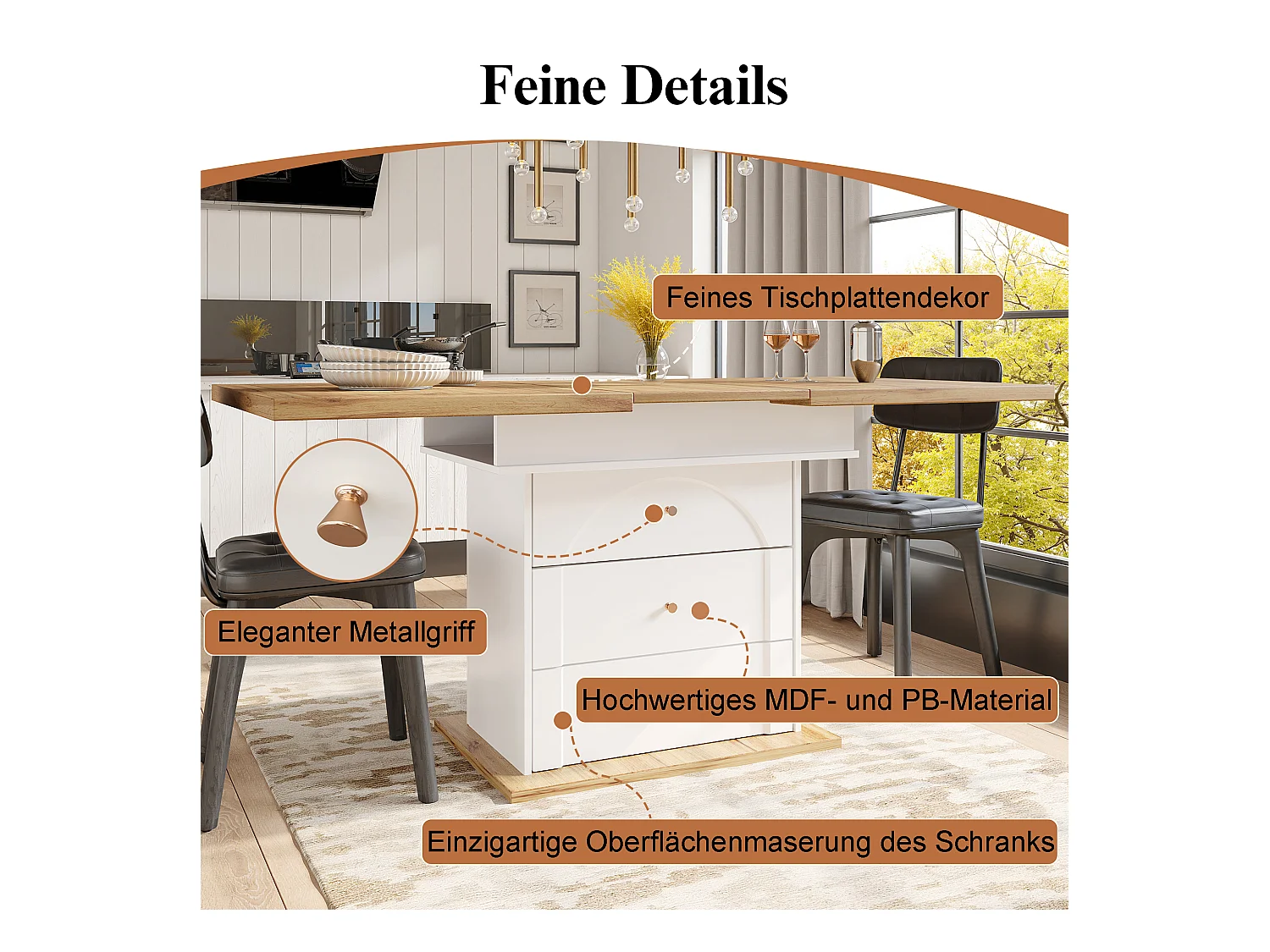 Mesa de jantar dobrável para 4 - 6 pessoas - 110-140 x 80 x 75 cm - extensível - com 1 porta + 2 gavetas - MDF - branco