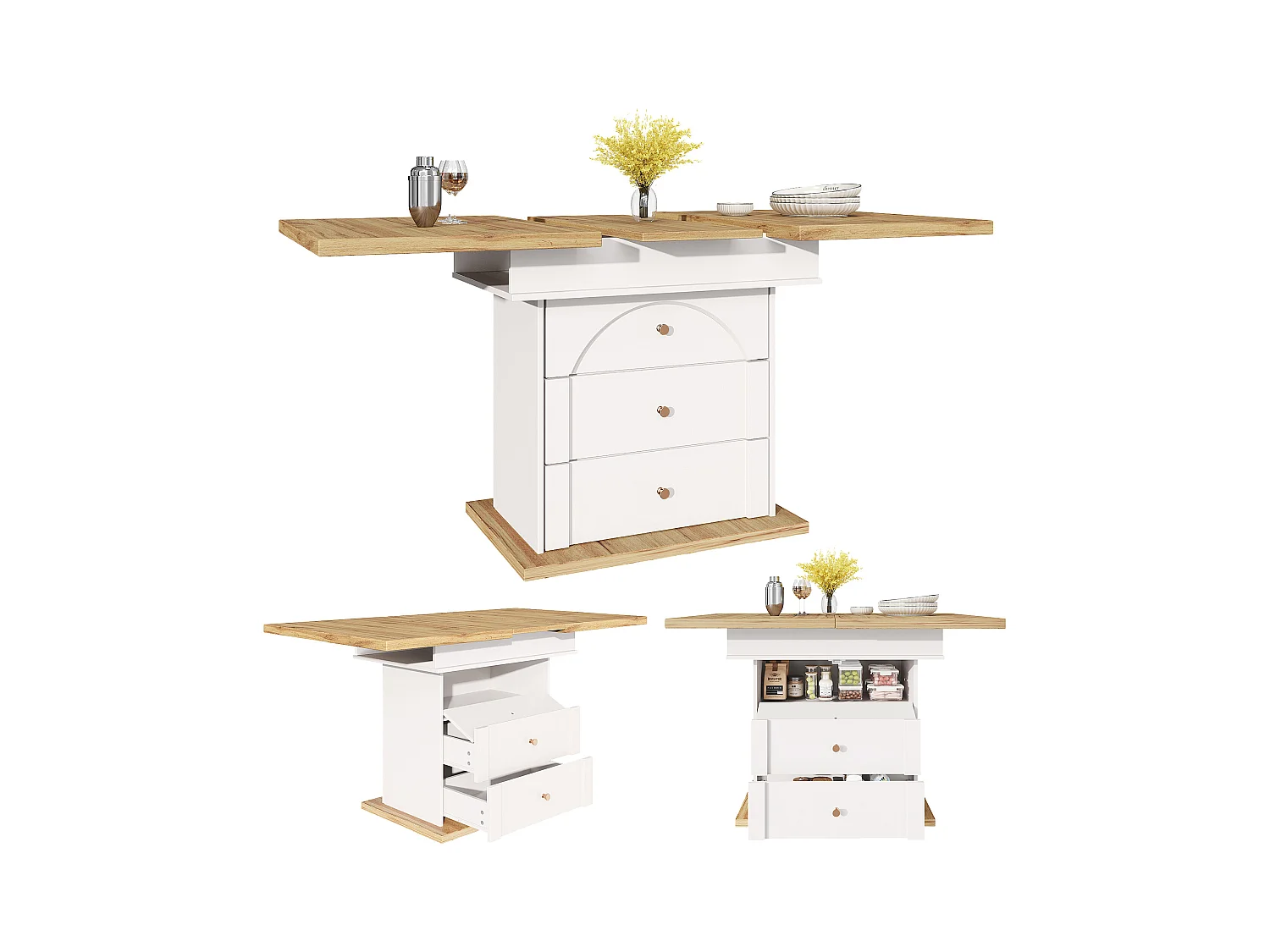 Mesa de jantar dobrável para 4 - 6 pessoas - 110-140 x 80 x 75 cm - extensível - com 1 porta + 2 gavetas - MDF - branco