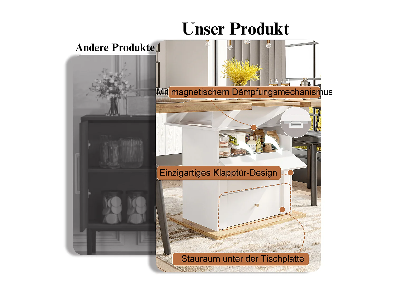 Table à manger pliable 4 - 6 places - 110-140 x 80 x 75 cm - extensible - avec 1 porte + 2 tiroir - MDF - blanc