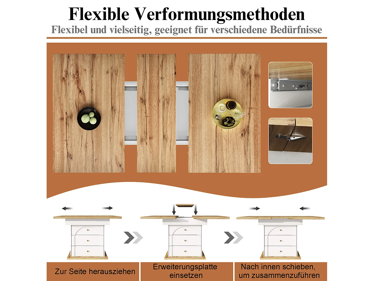 Table à manger pliable 4 - 6 places - 110-140 x 80 x 75 cm - extensible - avec 1 porte + 2 tiroir - MDF - blanc