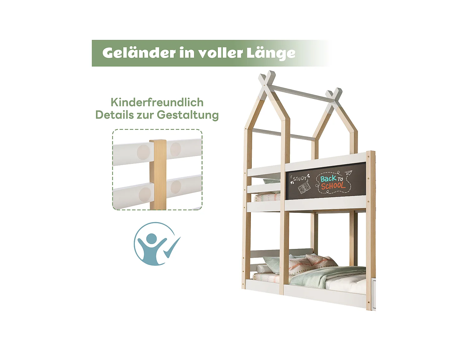 Kinderstapelbed - 2 x 90 x 200 cm - boomhut - opbergruimte in de trap - wit