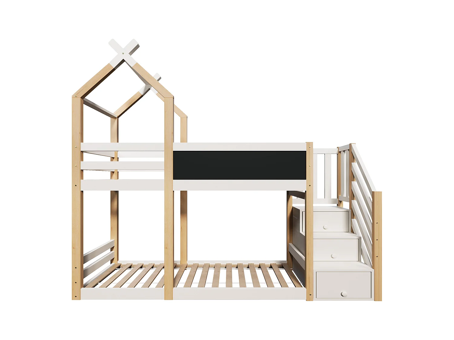 Kinderstapelbed - 2 x 90 x 200 cm - boomhut - opbergruimte in de trap - wit