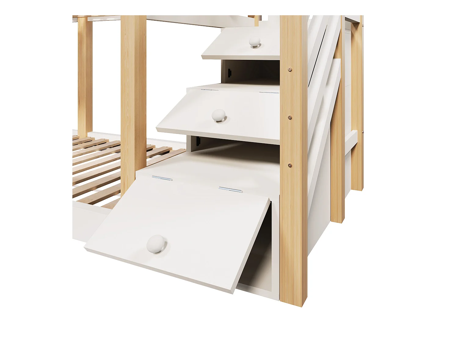 Kinderstapelbed - 2 x 90 x 200 cm - boomhut - opbergruimte in de trap - wit