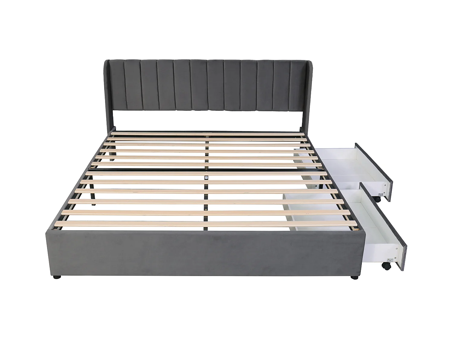 Polsterbett mit Stauraum - 180 x 200 cm - mit Lattenrost + Rückenlehne + 2 Schubladen - Samt - Grau