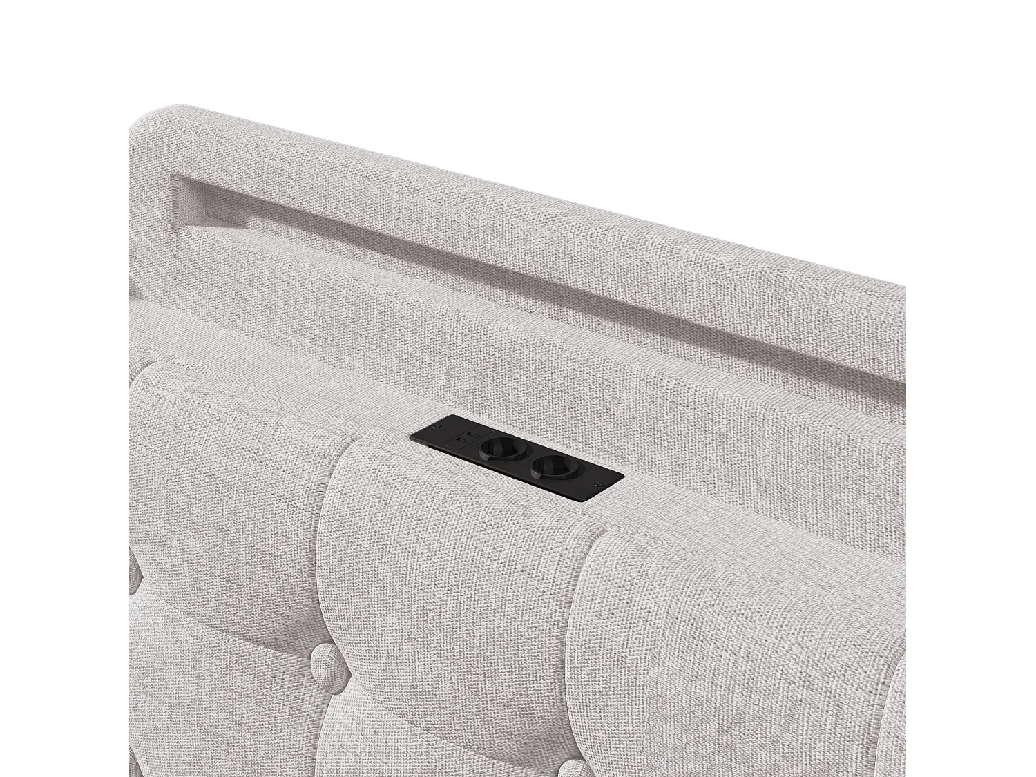 Lit coffre en lin beige 140x200cm avec éclairage LED et rangements (sans matelas)