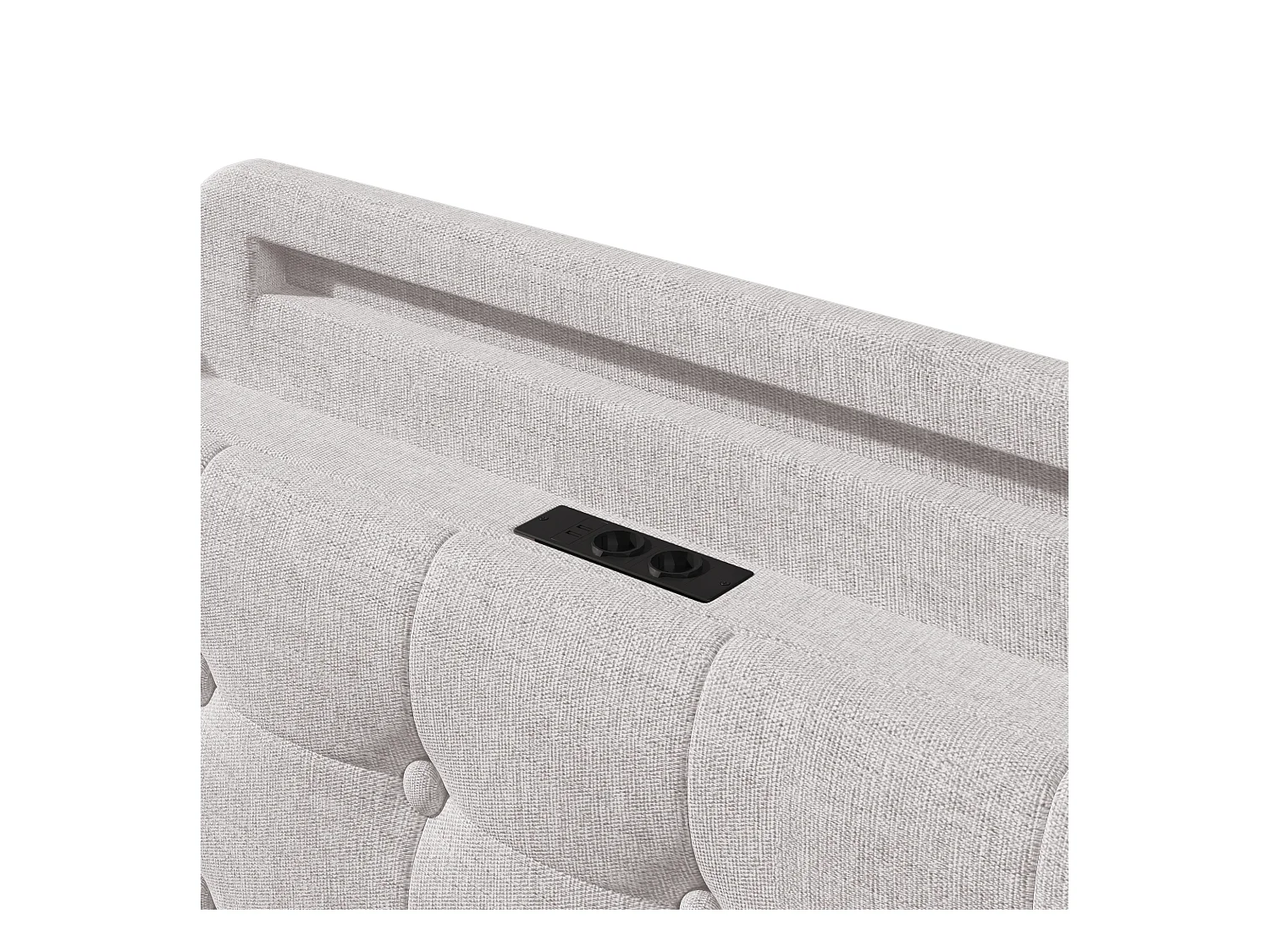 Lit coffre en lin beige 140x200cm avec éclairage LED et rangements (sans matelas)