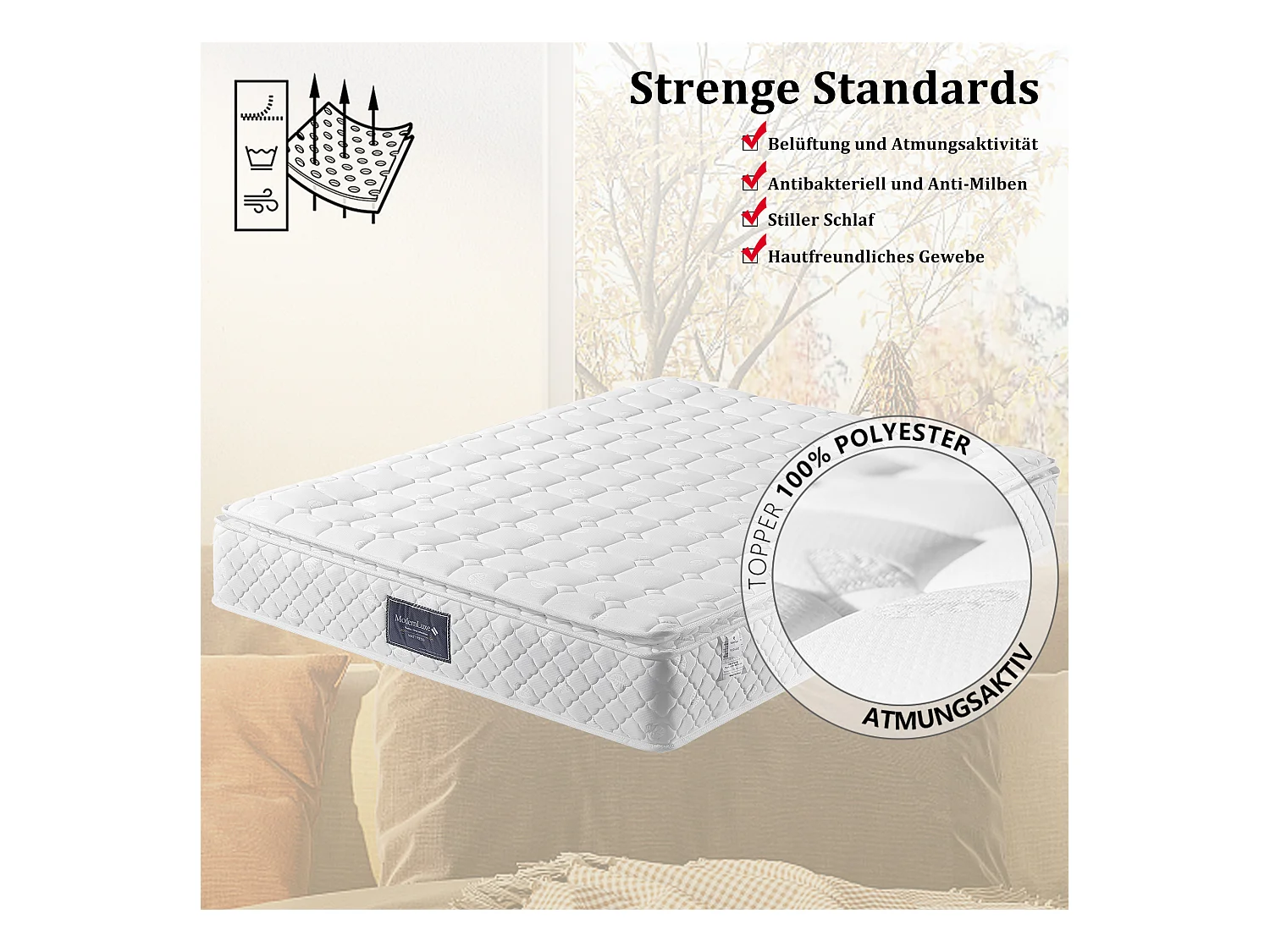 Lit coffre double rembourré - 140 x 200 cm - avec appuis-tête réglables - avec matelas - lin - gris