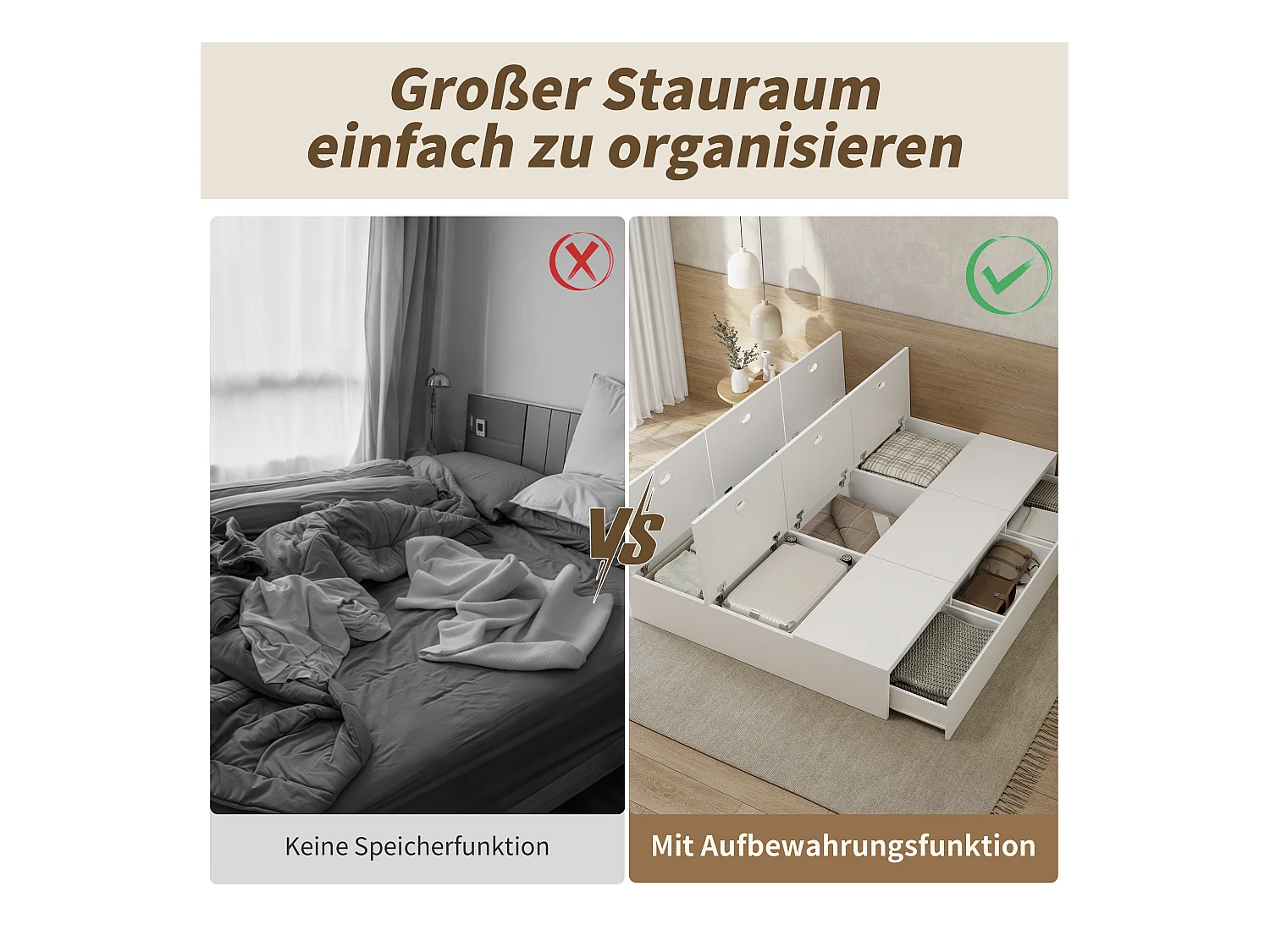 Lit coffre double - 140 x 200 cm - avec rangement sous le lit + tiroirs - MDF - blanc