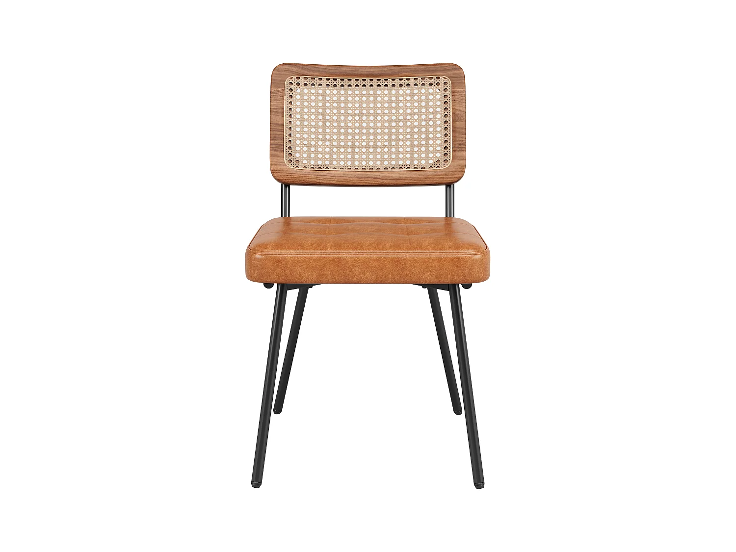 Zestaw 4 krzeseł ze sztucznej skóry – Fotel wypoczynkowy z rattanu – Fotel retro – Metal + PU – Brązowy