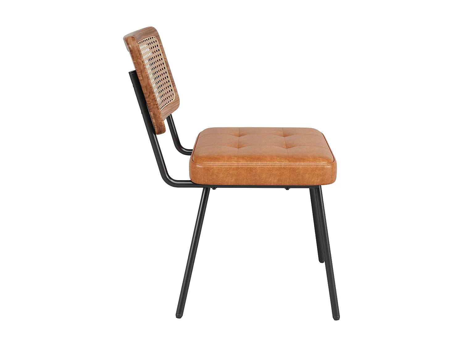 Lot de 4 chaises en similicuir - chaise longue en rotin - chaise rétro - Métal + PU - marron