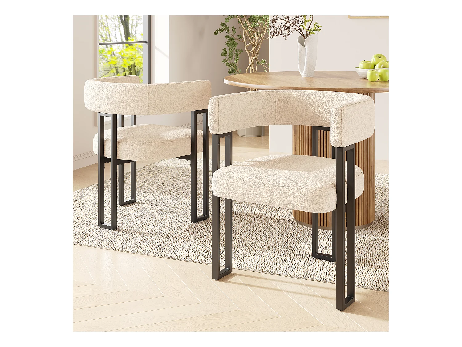 2er-Set Esszimmerstühle - 54 x 51,5 x 72 cm - geschwungene Rückenlehne - Stoff + Metall - beige