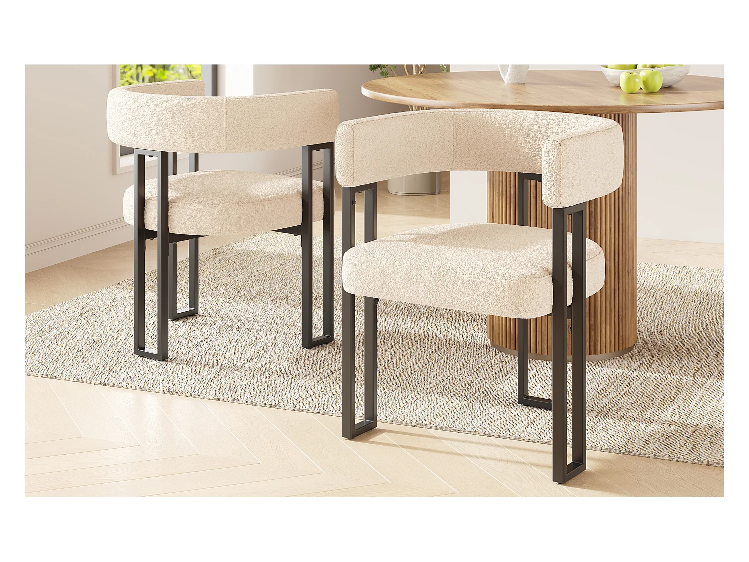 2er-Set Esszimmerstühle - 54 x 51,5 x 72 cm - geschwungene Rückenlehne - Stoff + Metall - beige