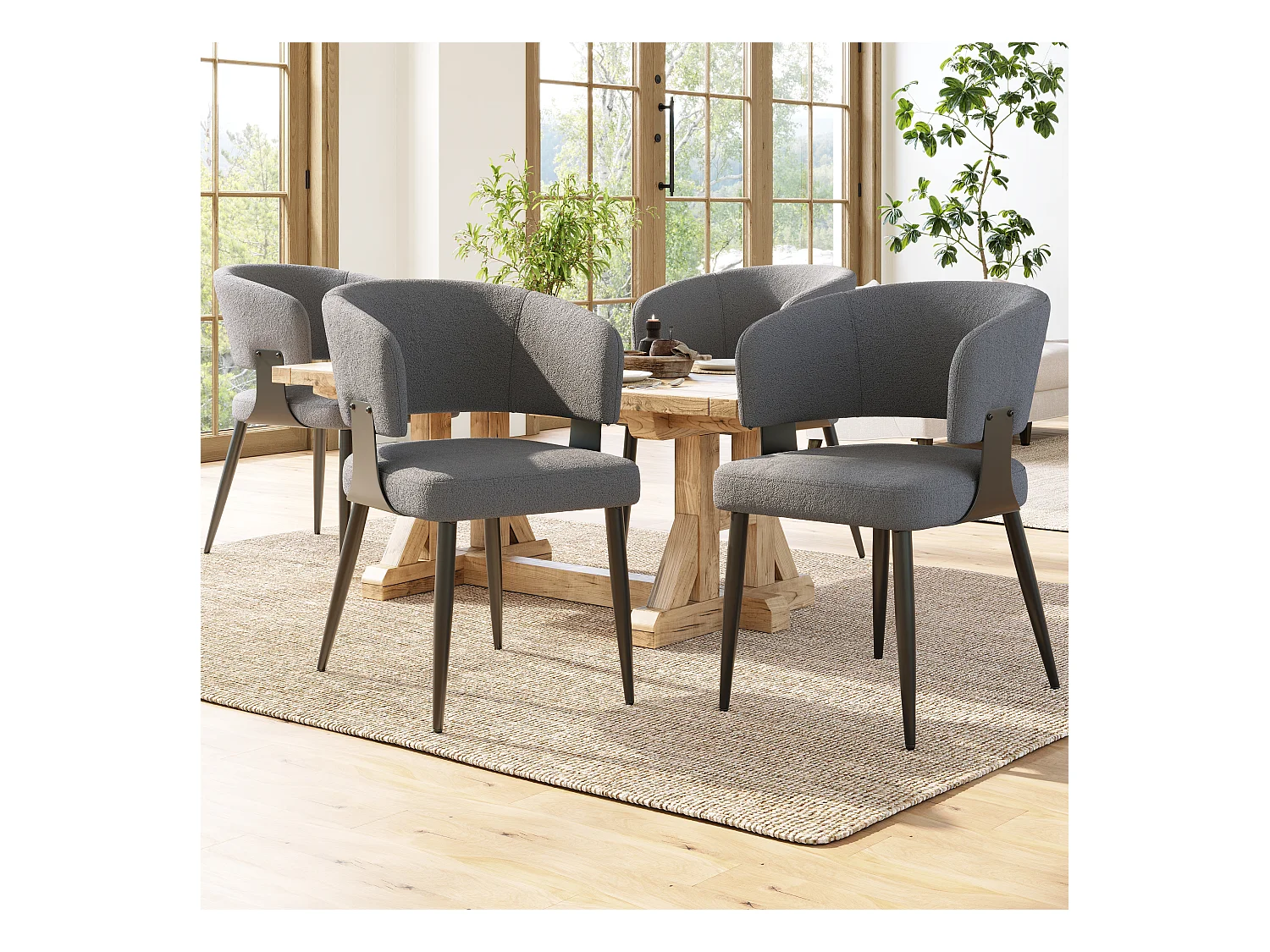 Lot de 4 chaises de salle à manger - 54 x 59 x 81.5 cm - chaise maquillage - Tissu + Métal - gris