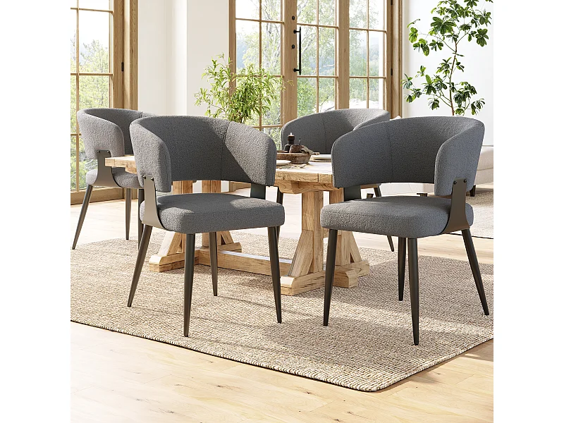 Conjunto de 4 cadeiras de jantar - 54 x 59 x 81,5 cm - cadeira de maquiagem - Tecido + Metal - cinza