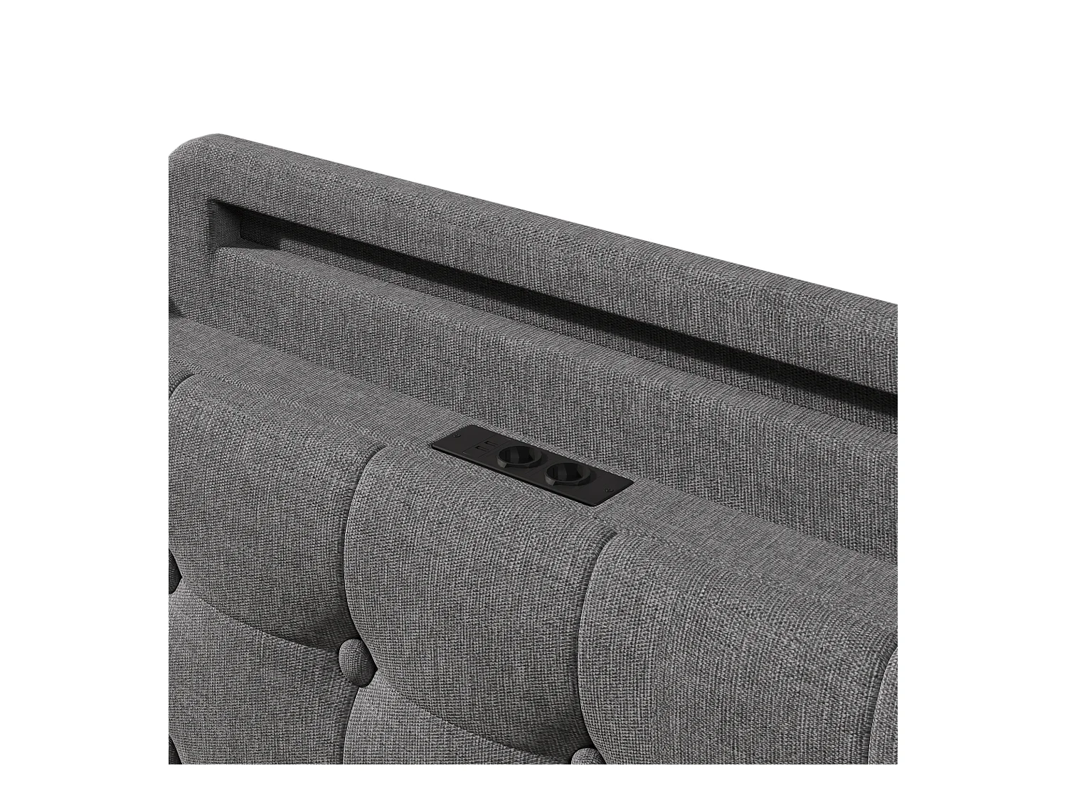 Lit coffre en lin gris 140x200cm avec éclairage LED et rangements (sans matelas)