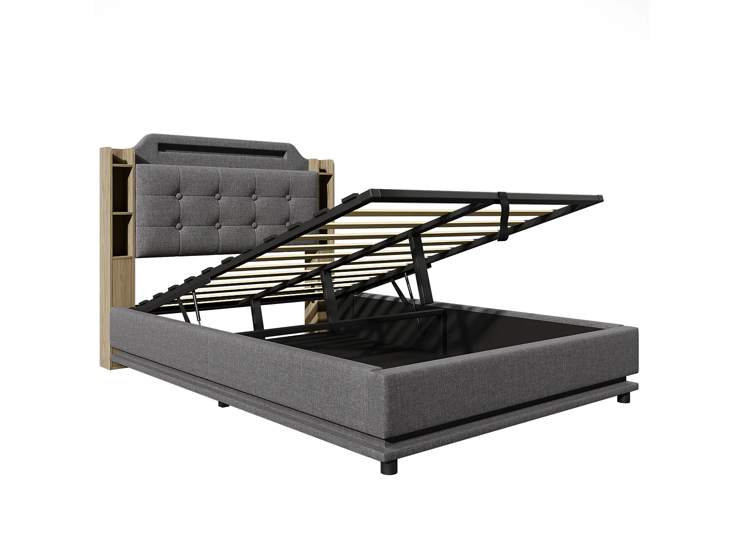 Grijs linnen opbergbed 140x200cm met LED-verlichting en opbergruimte (zonder matras)