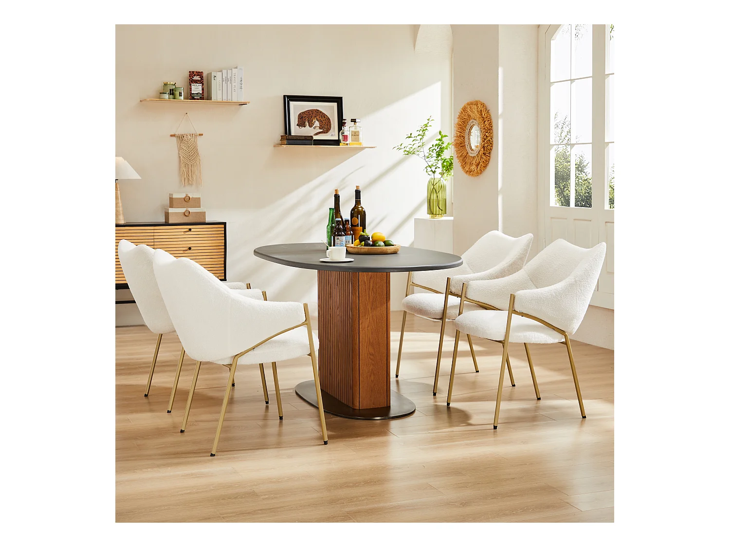 Conjunto de 4 cadeiras de jantar - 54,5 x 67 x 83,7 cm - poltrona reclinável - almofada espessada - bege