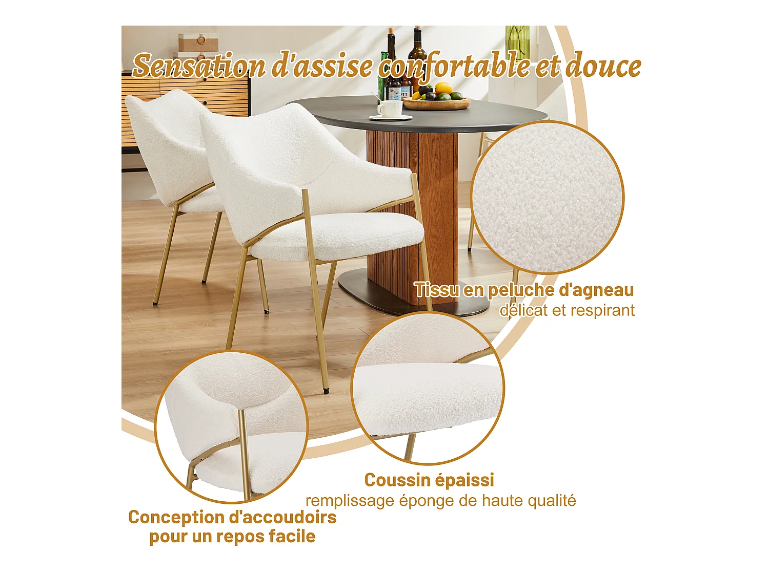 Conjunto de 4 cadeiras de jantar - 54,5 x 67 x 83,7 cm - poltrona reclinável - almofada espessada - bege