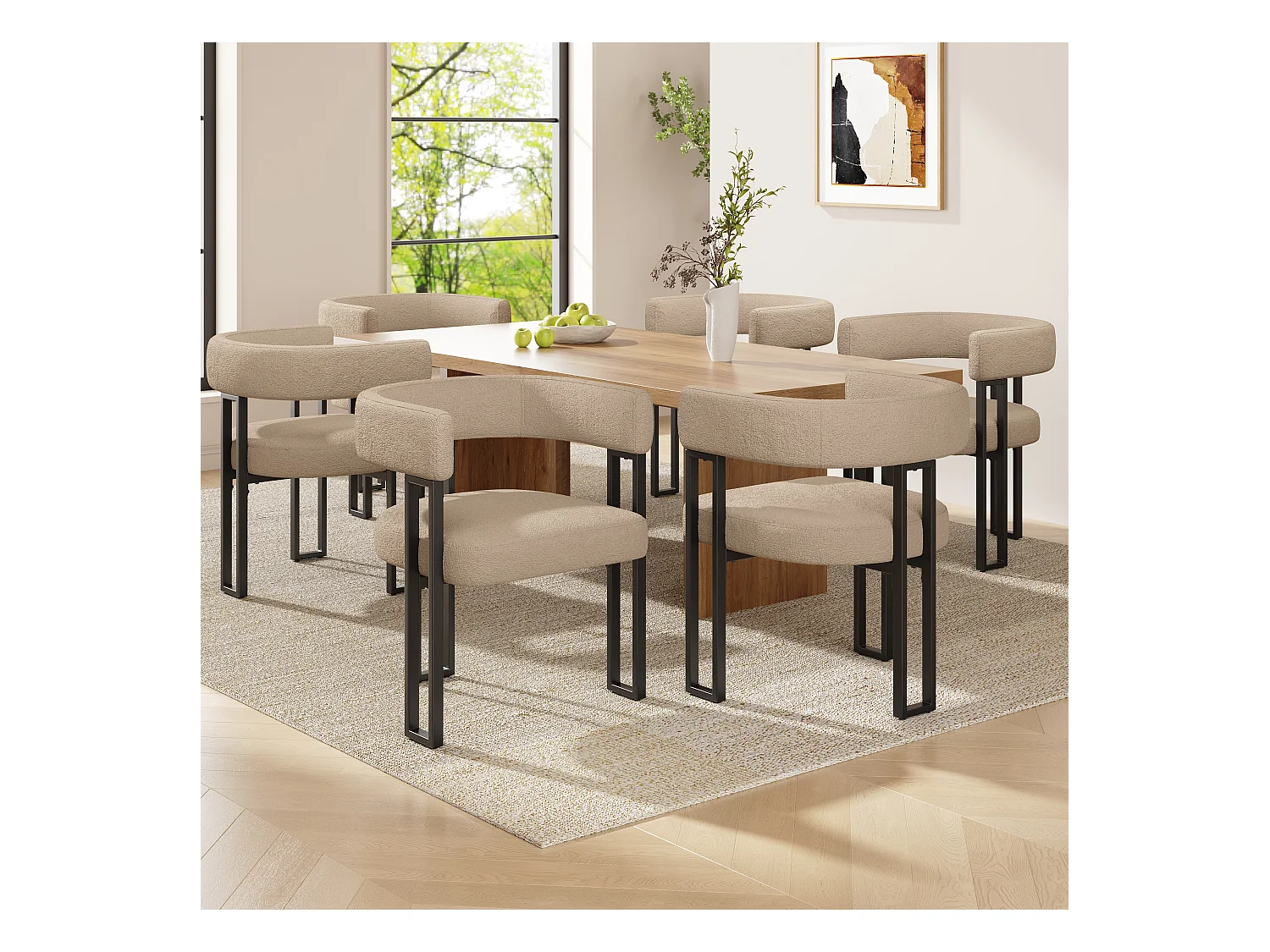 Lot de 6 chaises de salle à manger - 54 x 51.5 x 72 cm - dossier incurvé - Tissu + Métal - marron