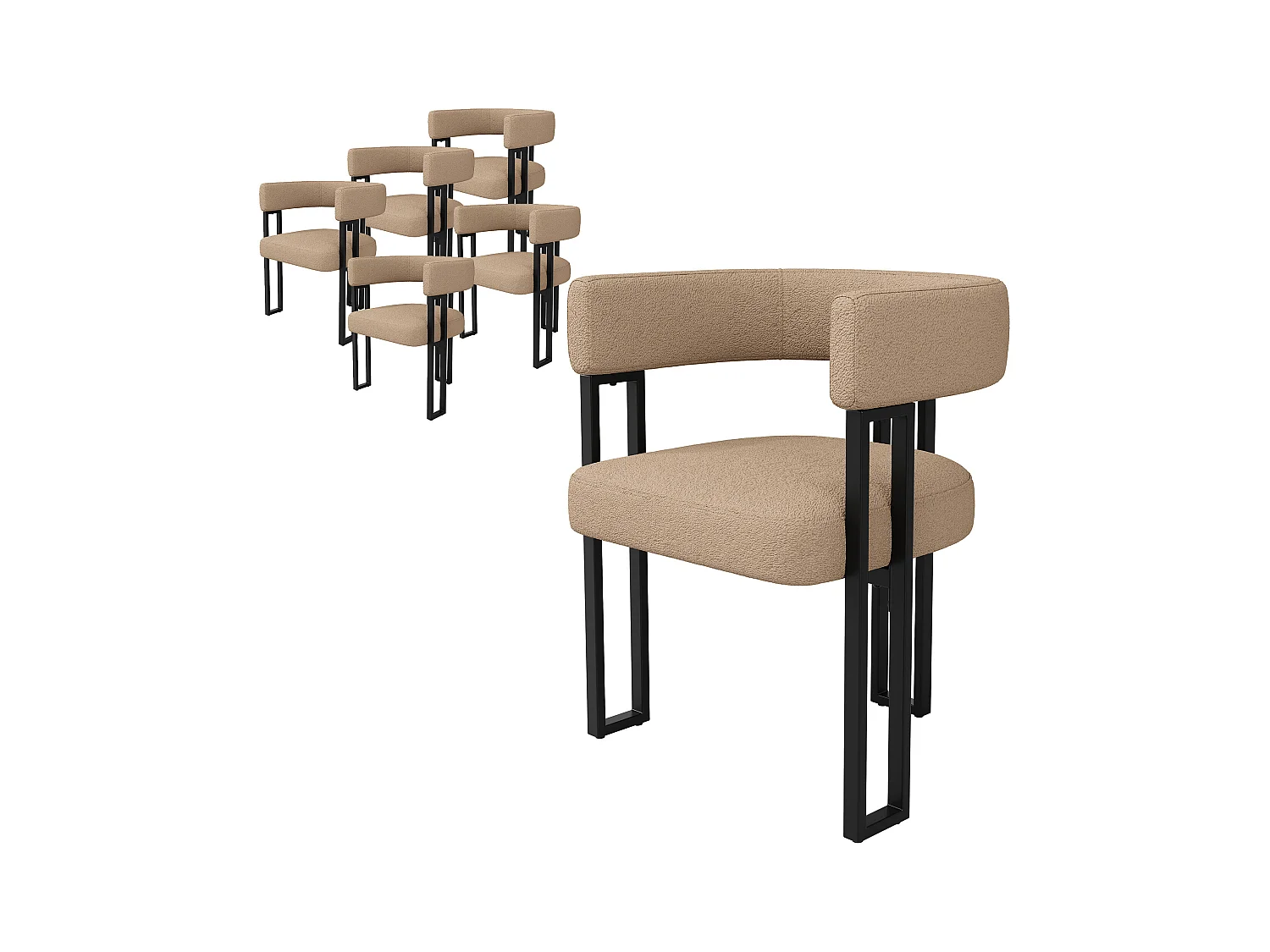 Lot de 6 chaises de salle à manger - 54 x 51.5 x 72 cm - dossier incurvé - Tissu + Métal - marron