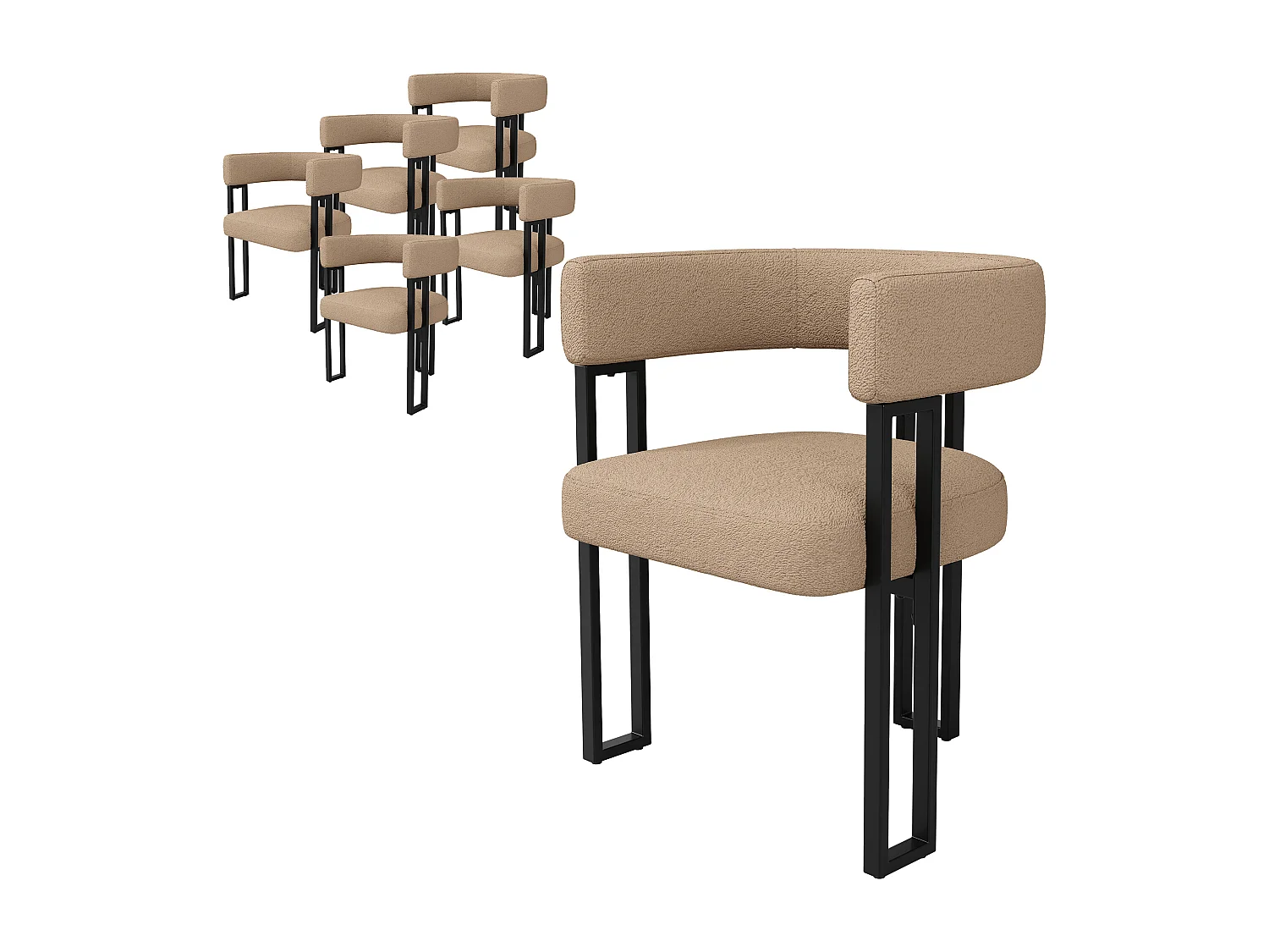 Lot de 6 chaises de salle à manger - 54 x 51.5 x 72 cm - dossier incurvé - Tissu + Métal - marron